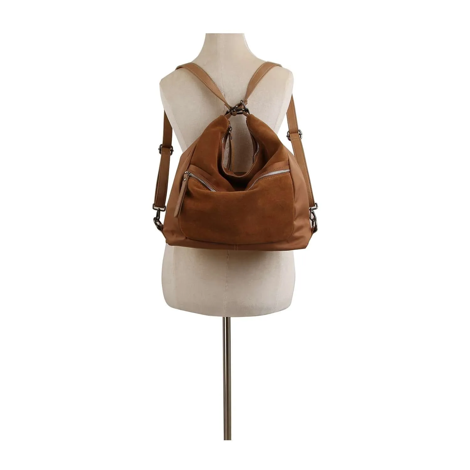 Genuine Leather Convertible Hobo Backpack