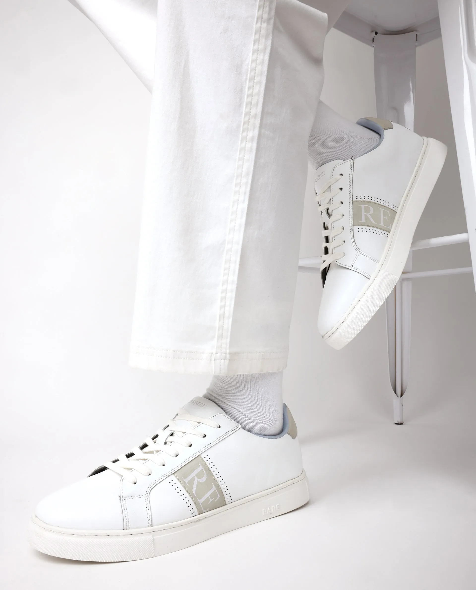 Rare Rabbit Men's Galileo White Round Toe Statement Branding Smart Casual Sneaker Shoes