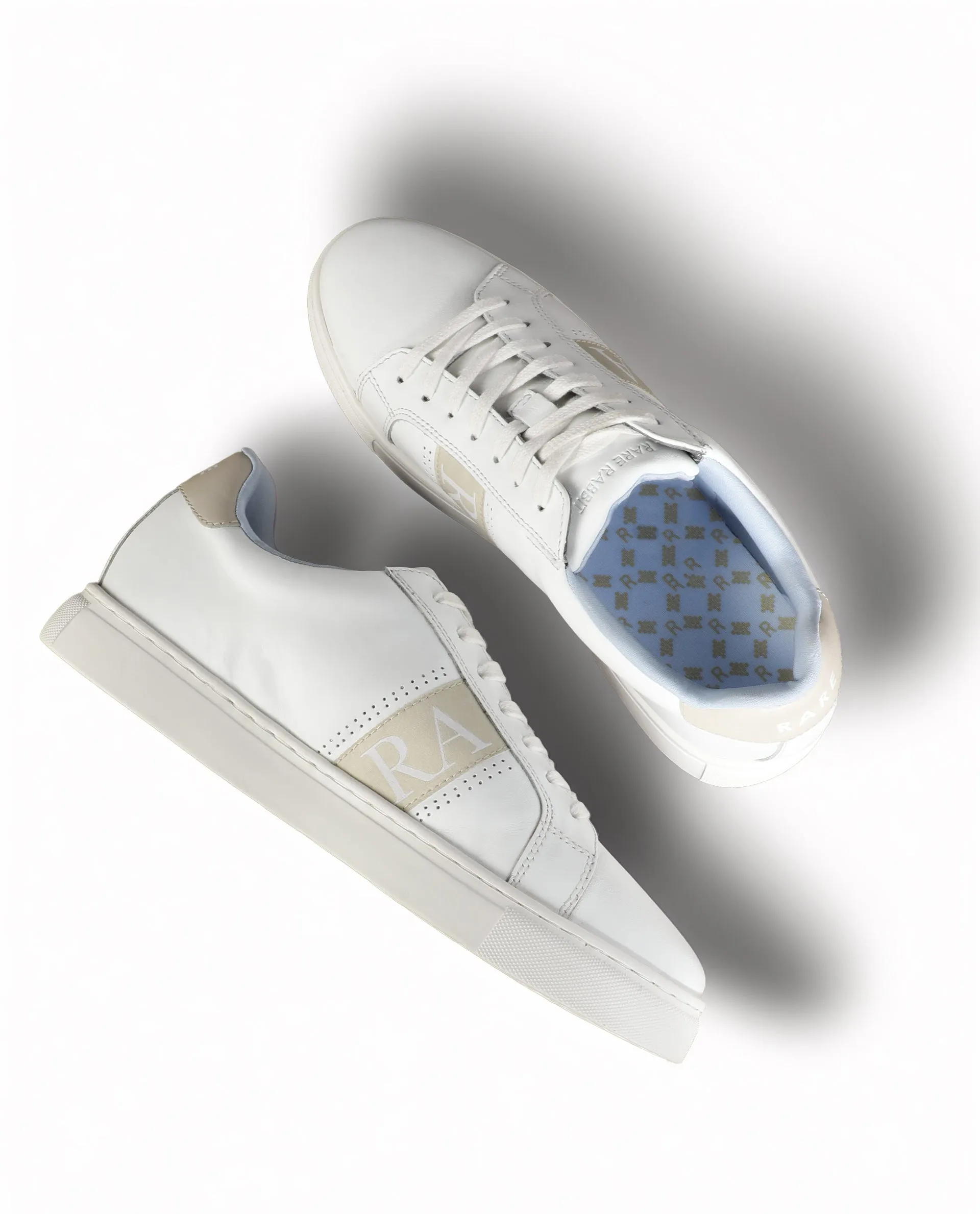 Rare Rabbit Men's Galileo White Round Toe Statement Branding Smart Casual Sneaker Shoes